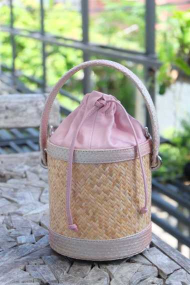 Hand Bag Wanita-Bag Lulu Lampit-Sling Bag-Tas Kulit Asli-Tikar-Anyam Pearl Rainbow