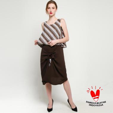 Midi Dress Batik Ikat Dress Pesta Dress Batik Kondangan Wanita TErusan Batik Tanpa Lengan Kutung Cok