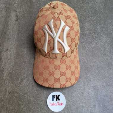 Gucci NY Yankees Logo GG Cap Beige || tan baseball yankees-logo hat