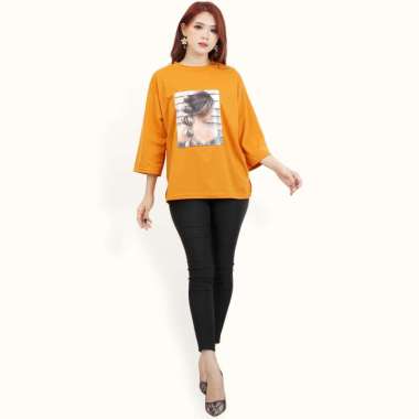 Kaos oversized Lengan panjang wanita Gaya Korea print DTF - Jfashion Kristabel Kuning