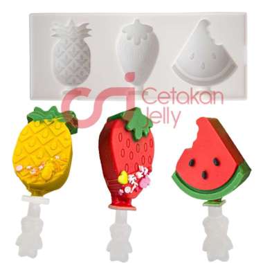 Cetakan Jelly Cetakan Silikon Popsicle Pop Cake Ice Pop Lolipop Semangka 3 Cavity