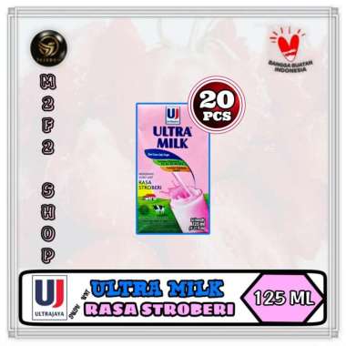 Susu Ultra Mini Milk Rasa Stroberi Kotak UHT | Strawberry - 125 ml (Kemasan 20 Pcs)