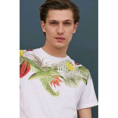 Kaos pria H&M original pattern flw white Sale