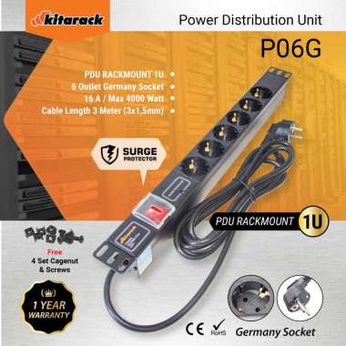 P06G - PDU Rackmount 1U 6 Outlet Germany Socket 19" KITARACK - BANDUNG