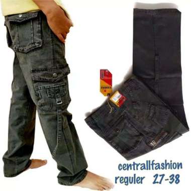 CELANA CARGO PANJANG PRIA Bahan Semi Jeans 29 Hijau Army