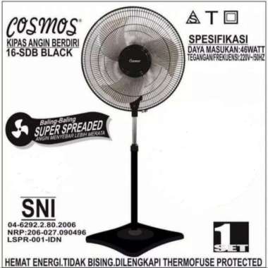 Stand Fan Cosmos 16-SDB Black Kipas Angin Cosmos Berdiri