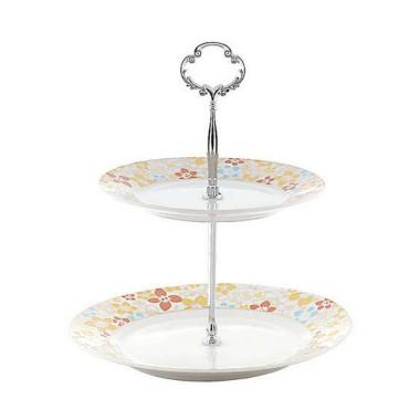 Vicenza Double Plate - Piring Susun P24 Motif Poppy - White