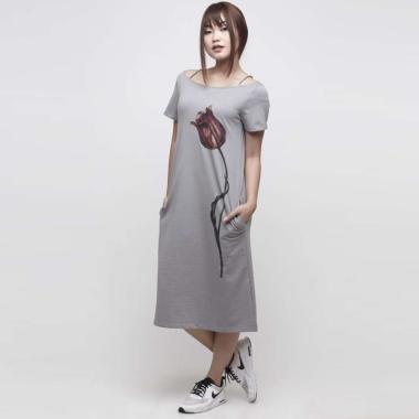 Miyoshi Josei MJ17DR020 Long Line T-Shirt Dress S GREY