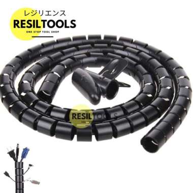 Cable Protector Spiral 8 mm Selang Pembungkus Kabel Protektor Clip Hitam