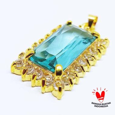 Vee Batu Kristal Cutting Liontin biru