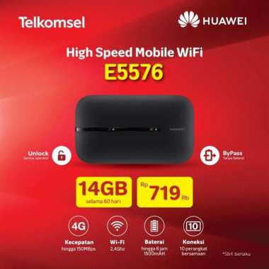 Mifi Modem Wifi 4G All Operator Huawei E5576 Free Telkomsel Kuota 14GB