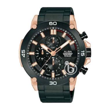 Alba Chronograph AM-3734/3735X1 Original Jam Tangan Pria Black Rose Gold