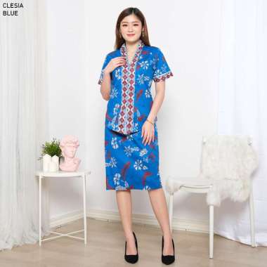 Evercloth Clesia Dress Batik Wanita Atasan Rok Wanita Terusan Batik BLUE