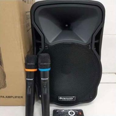 Naiwa 108LVE Speaker Wireless Portable + Free 2 Mic - Hitam [8 Inch] Hitam