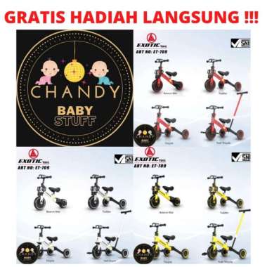 SEPEDA ANAK RODA TIGA DENGAN DORONGAN 4 IN 1 EXOTIC ET 709 putih