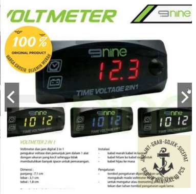Luminos 9Nine Voltmeter Digital Slim Mini Volt Meter Motor merah red