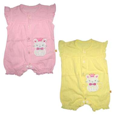 PLEU Kodok Jaquard Cat - Bodysuit Bayi Perempuan Newborn Pink