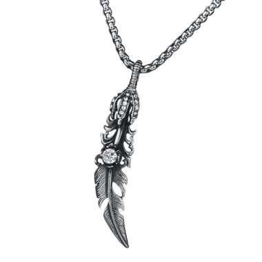 LOPEZ KENT Jewelry Mens Stainless Steel Diamond Angel Wing Pendant Necklace Silver 