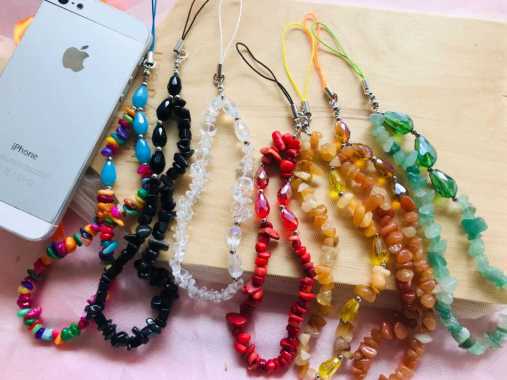 PHONE STRAP TALI GANTUNGAN HP BATU MIX KRISTAL Merah