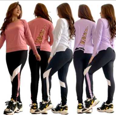 Setelan Leging plat wings sharpline untuk senam gym fitness zumba Pink Nude
