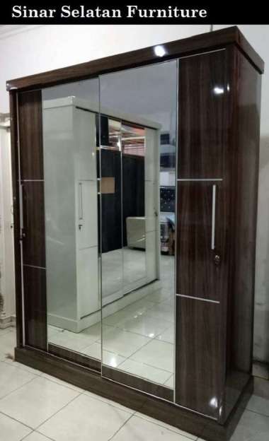 Lemari Pakaian Premium HPL Jumbo 2 Pintuâ€“ Cermin Full - Walnut Glosy