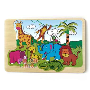 Mainan Kayu Pintar Puzzle Kayu Safari Hewan Liar Kualitas SNI