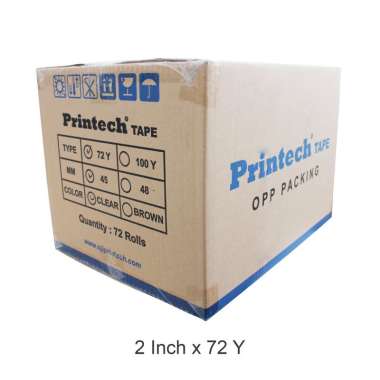 PRINTECH OPP Tape Lakban Bening / Coklat 2 Inch 72 Y / 1 Dus 72 Roll Bening