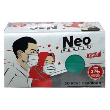 Masker Mulut Non Medis Neo Budget Headloop Hijab Green Mask 50`S Box