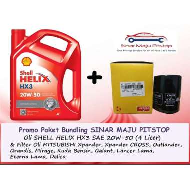 Paket Bundling Oli SHELL HELIX HX3 20W-50 Original 4 Liter & Filter Oli MITSUBISHI XPANDER & MITSUBI