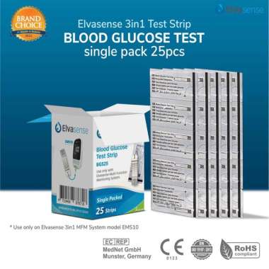 Elvasense Strip Alat Cek 3in1 (Gula Darah/Kolesterol/Asam Urat) GLU isi 25pcs