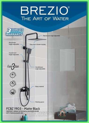 Paket Shower Set Hitam Brezio QHFCBZ 1903 Shower Tiang Hand Shower Dengan Rain Shower Murah Kualitas