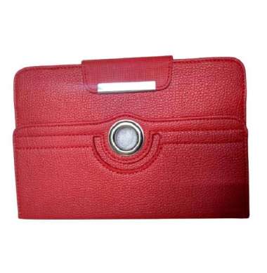 LEATHER CASE FLIPCOVER ROTARY 360 DEGREE [7 INCH] Merah