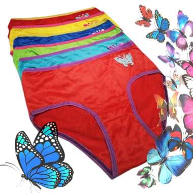 CD Wanita Segitiga Polos Motif Kupu-Kupu [3 pcs] Multicolour Semua Ukuran