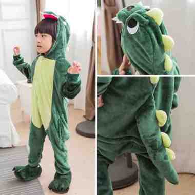 KOSTUM ONESIE BAJU DINO DINOSAURUS HIJAU PIYAMA COSPLAY ANAK KIGURUMI M hijau