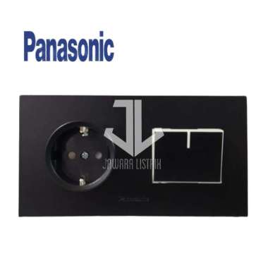 SAKLAR SINGLE PANASONIC + STOP KONTAK 2 GANG BLACK HITAM WESJP11212B