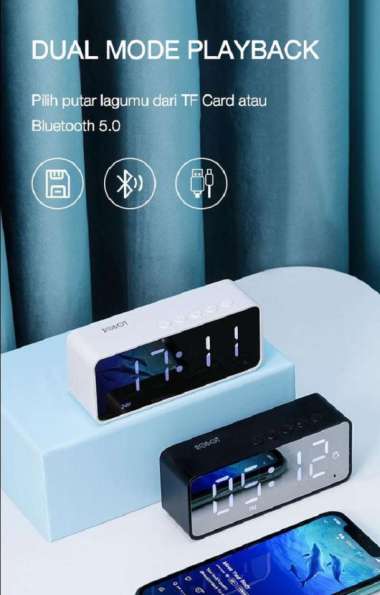 Robot RB150 LED Alarm Clock Bluetooth Speaker FM Radio Hitam