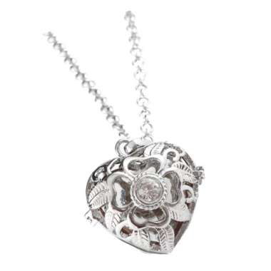 STK9 Fragrance Silver Love Heart Locket Steel Necklace Bead Cage Women