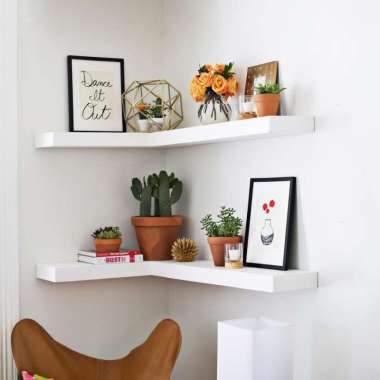Floating Shelves/Rak Dinding Sudut Siku L Minimalis Melayang 2 Susun Hitam - 40cm