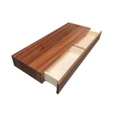 Rak Kayu Ambalan Dinding Kamar Double Pintu Laci 60x20cm Coklat