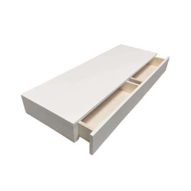 Rak Kayu Ambalan Dinding Kamar Double Pintu Laci 60x20cm Putih