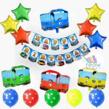 Paket Dekorasi Hiasan Balon Ulang Tahun - Happy Birthday Bus Tayo 01 Multicolor