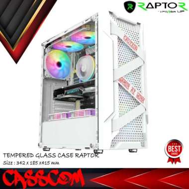 Casing Gaming Raptor Fotress - Temered Glass Include 3 Fan Case Putih