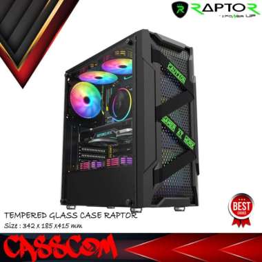 Casing Gaming Raptor Fotress - Temered Glass Include 3 Fan Case Hitam