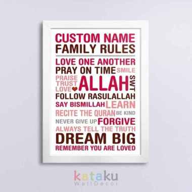 CUSTOM FAMILY RULES - Home Decor Islami - Pigura Hiasan Dinding - putih