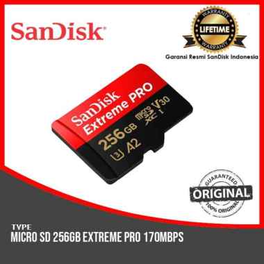 SANDISK EXTREME PRO A2 MICRO SD 256 GB Memori HP PLUS ADAPTER 170Mbps MEMORY CARD MicroSD 256GB ORIG