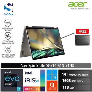 Acer Spin 5 SP514 51N 71ND Laptop 2 in 1 [Core i7-1260P EVO/16GB/1TB SSD/14" Touch/Win 11 Home+OHS]