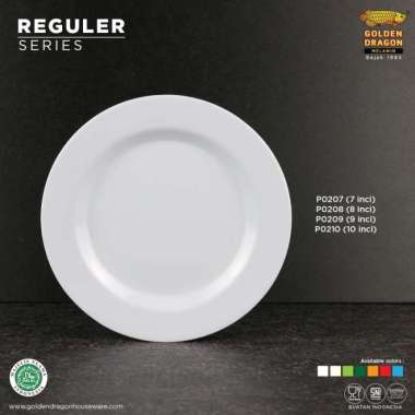 1 lusin piring makan bulat datar 9 inch putih melamine golden dragon