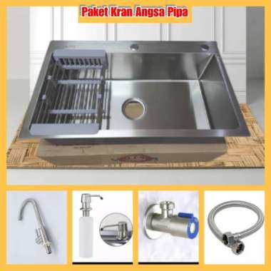 KITCHEN SINK 7545/BAK CUCI PIRING 1 LUBANG STAINLESS STELL 304 KRAN PIPA