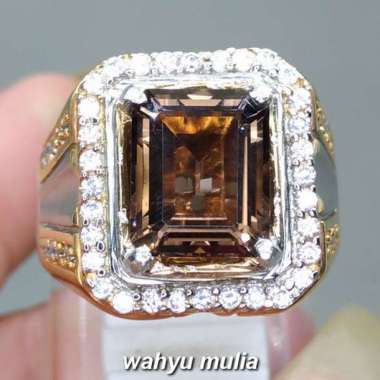 Cincin Batu Kinyang Kopi kecubung Tanduk Smoky Quartz Kotak asli (Kode 1567) Coklat
