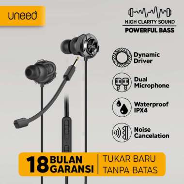 UNEED In-Ear Earphone Gaming Triple Driver & Dual Microphone - UEP131 Hitam.